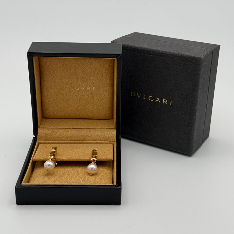 Bvlgari Lucea Pearl Drop Earrings 18kt Yellow Gold