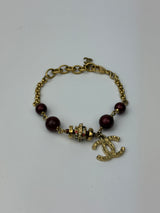 Chanel Beaded Gold Embellished CC Bracelet