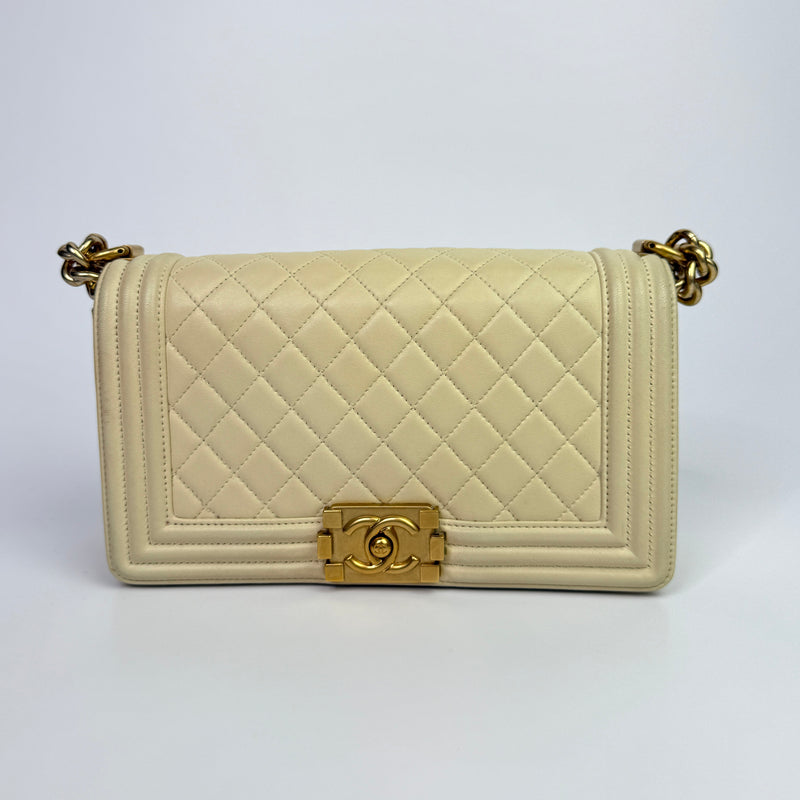 Chanel Boy Bag Medium In Cream Lambskin GHW