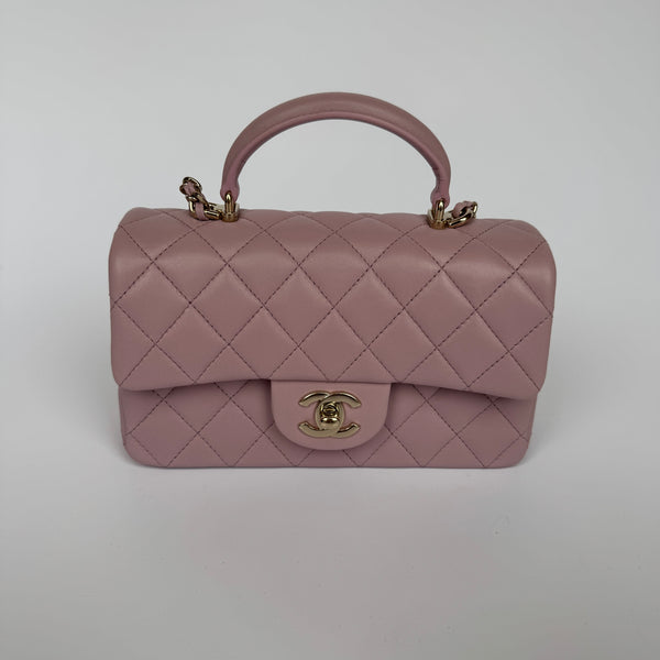 Chanel Mini Rectangle Top Handle Dusty Rose Lambskin GHW