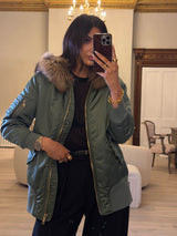 Burberry Longline Fur Trim Satin Bomber Jacket (Size S/UK8)