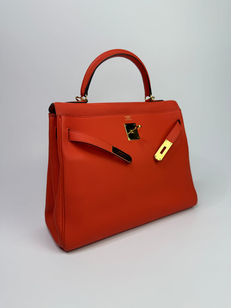 Hermès Kelly 32 In Cappucine Togo Leather GHW