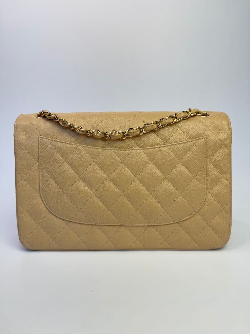 Chanel Jumbo Classic Double Flap In Beige Caviar Leather with GHW