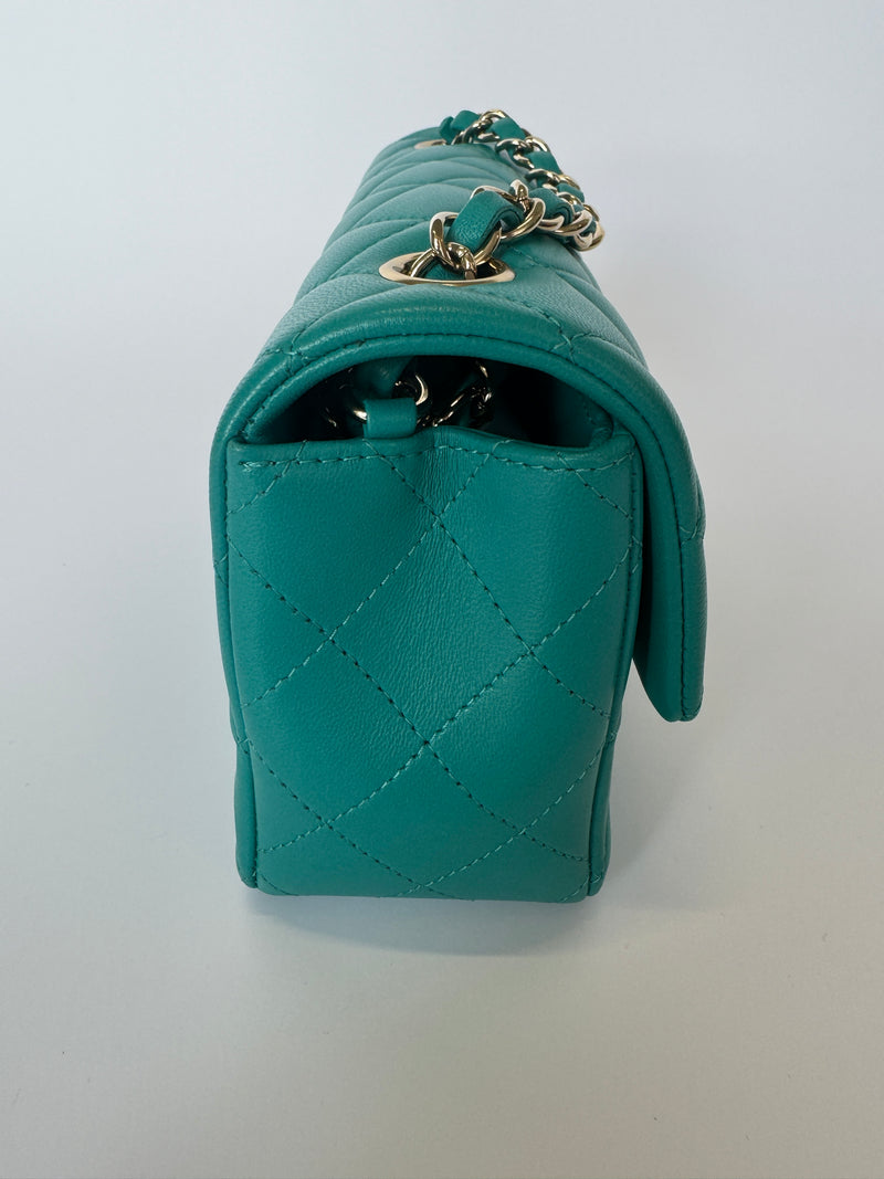 Chanel Mini Rectangle Flap Bag In Turquoise Lambskin GHW