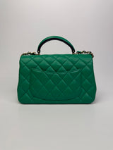 Chanel Mini Rectangular Flap Top Handle Green and Navy Blue Lambskin GHW