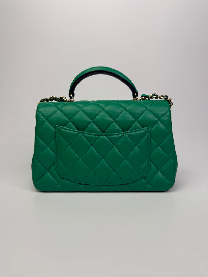 Chanel Mini Rectangular Flap Top Handle Green and Navy Blue Lambskin GHW