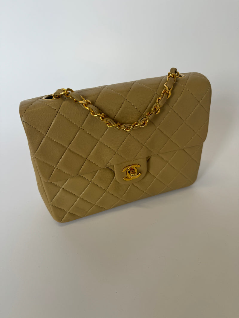 Chanel Vintage Mini Square Flap Bag In Beige Lambskin GHW