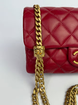 Chanel Red Lambskin Mini  Flap Bag