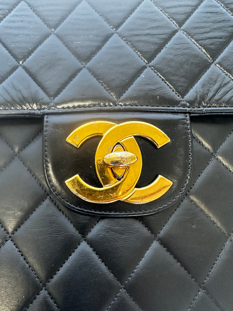 Chanel Vintage XL Maxi Flap Bag In Black Lambskin