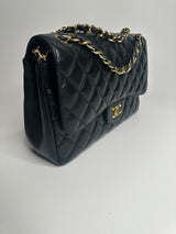 Chanel Black Caviar Leather Jumbo Classic Double Flap With GH