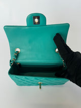 Chanel Mini Rectangle Flap Bag In Turquoise Lambskin GHW