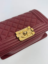 Chanel Small Boy Bag In Burgundy Caviar With GHW