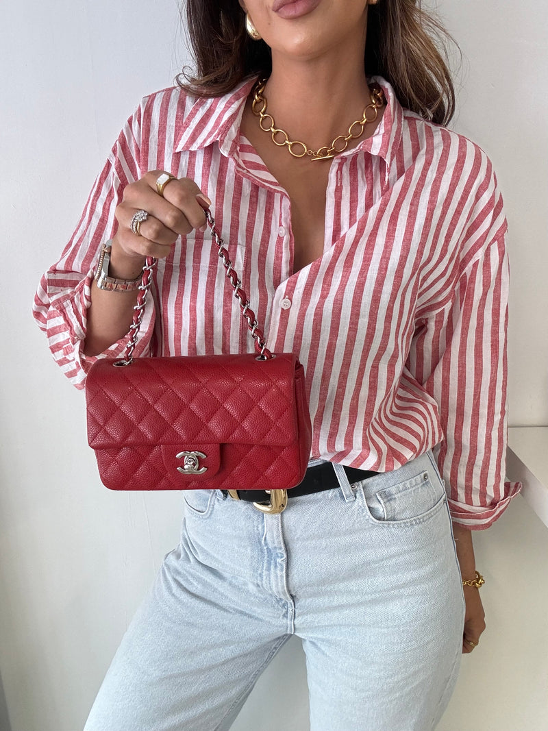 Chanel Mini Rectangle Flap Bag In Red Caviar SHW