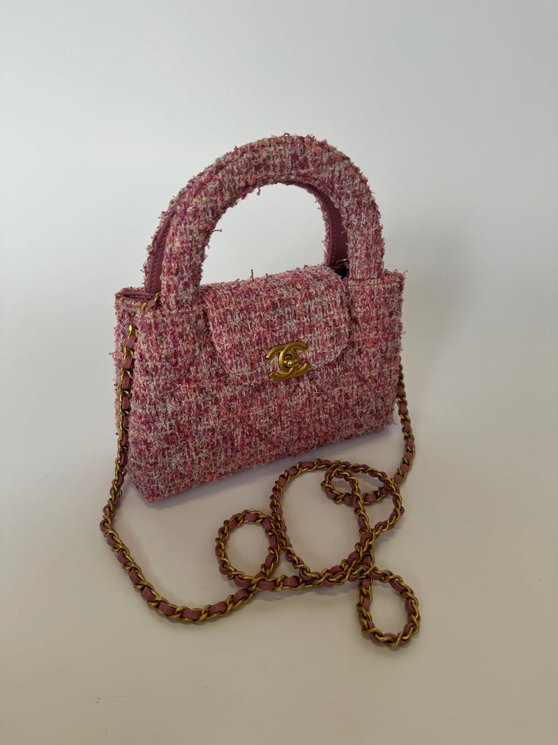 Chanel Mini Kelly Bag In Pink Tweed GHW