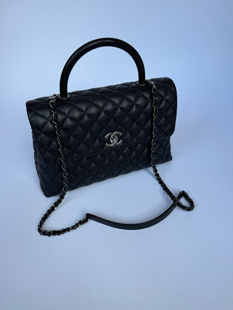 Chanel Coco Large Top Handle In Caviar Leather With RHW