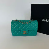 Chanel Mini Rectangle Flap Bag In Turquoise Lambskin GHW