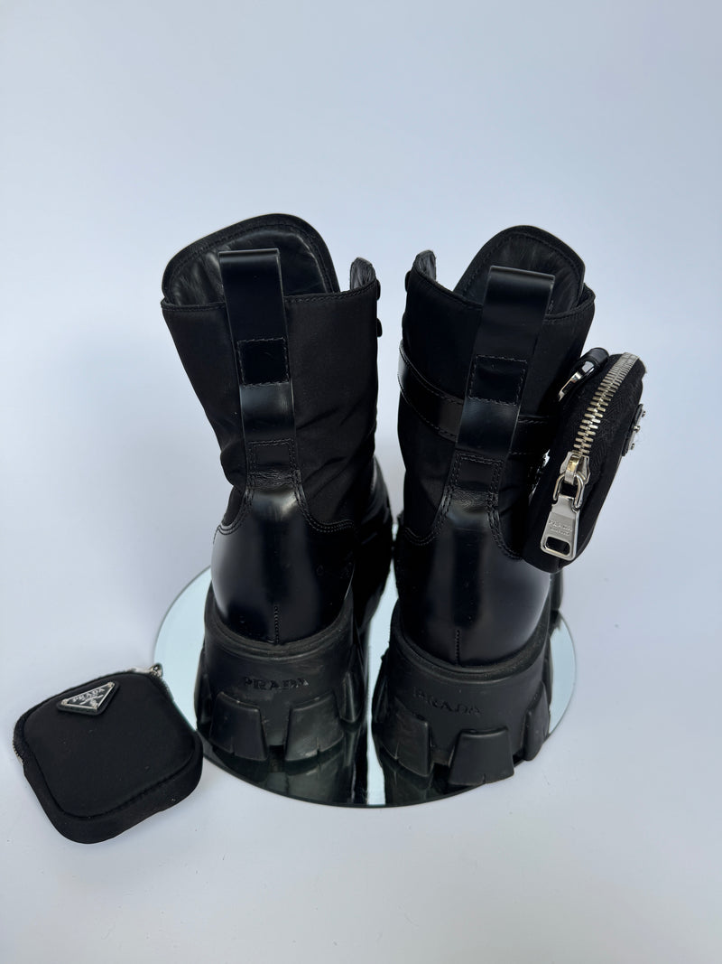 Prada Monolith leather and Re-Nylon boots With Pouch (Size 39 /UK 6)