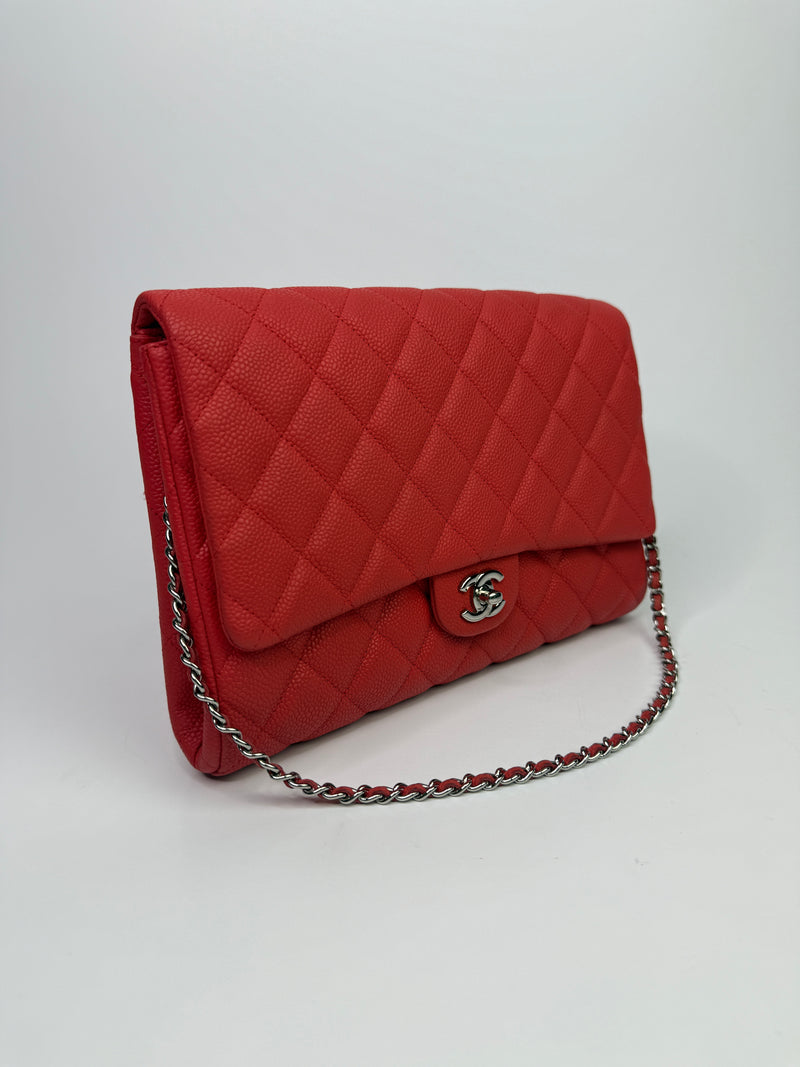 Chanel Classic Flap Clutch With Chain Coral  Caviar SHW