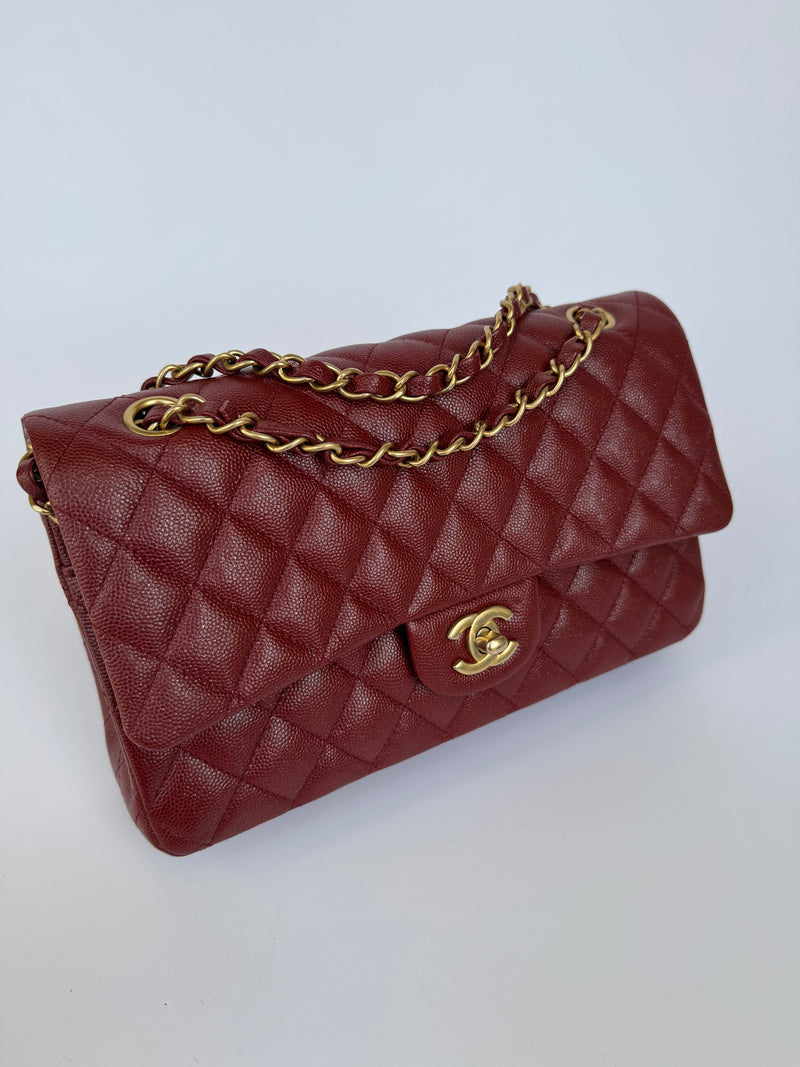 Chanel Medium Classic Quilted Flap Iridescent Burgundy Caviar GHW