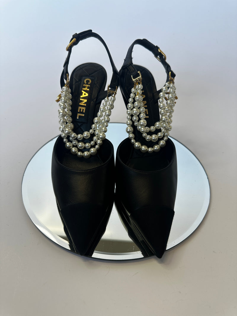 Chanel Pearl Slingbacks Pumps (Size 39 /UK 6)