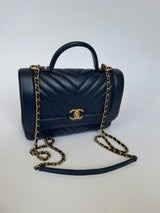 Chanel Top Handle Flap Bag In Navy Crumpled Calfskin