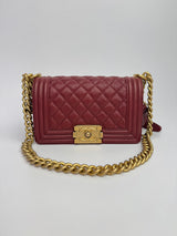 Chanel Small Boy Bag In Burgundy Caviar With GHW