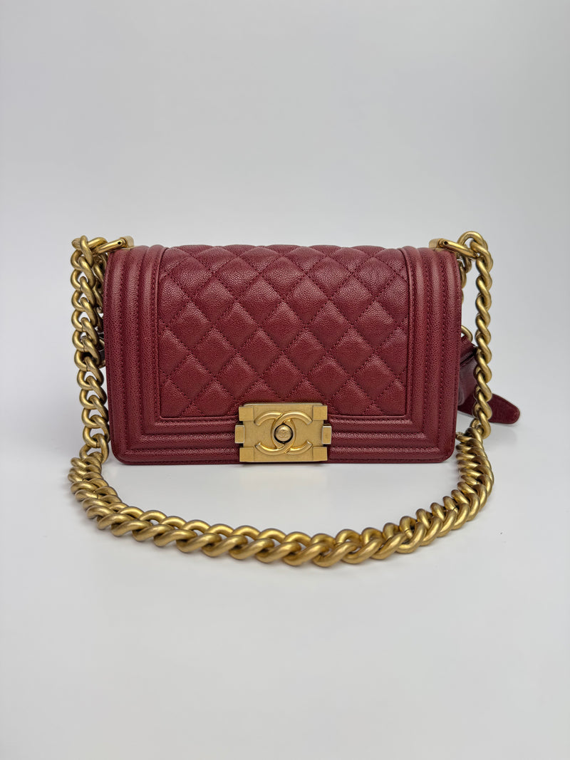 Chanel Small Boy Bag In Burgundy Caviar With GHW