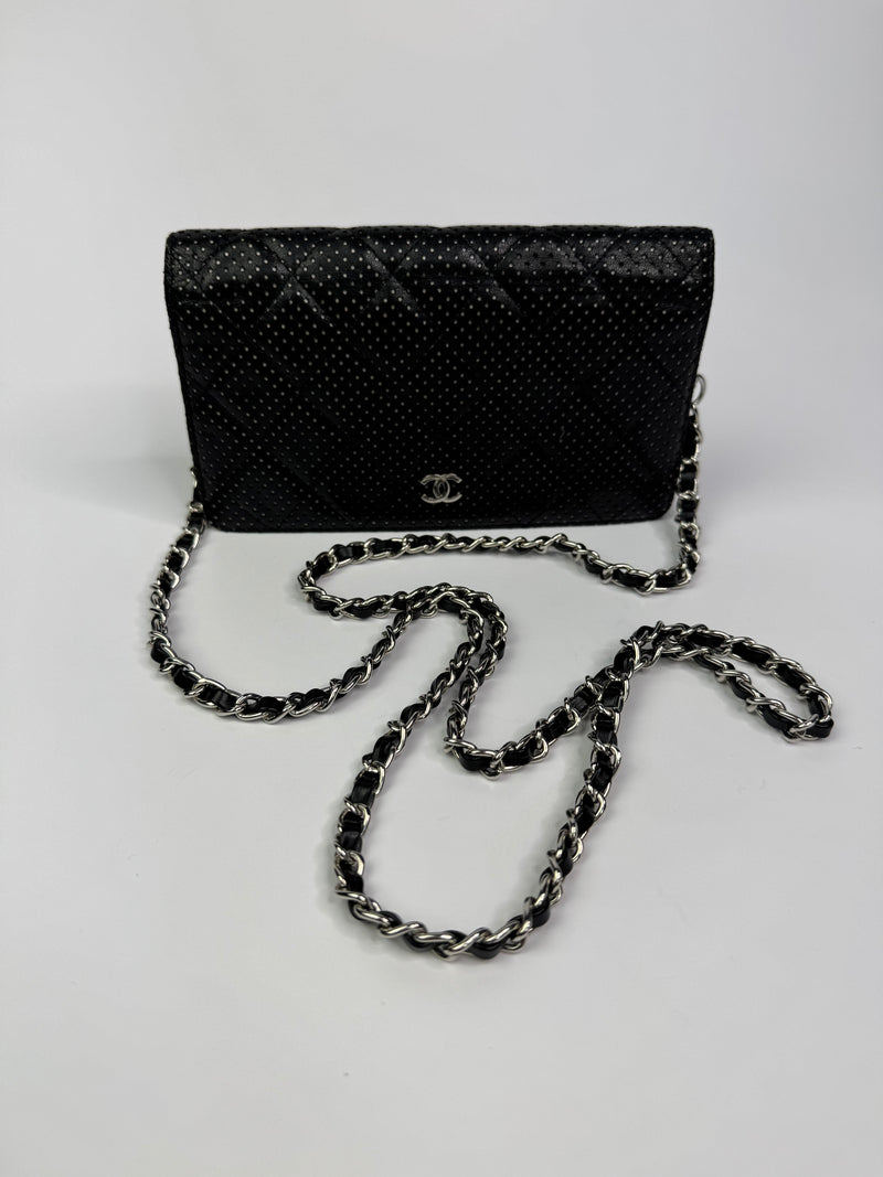 Chanel Wallet On Chain In Black Perforated Lambskin SHW