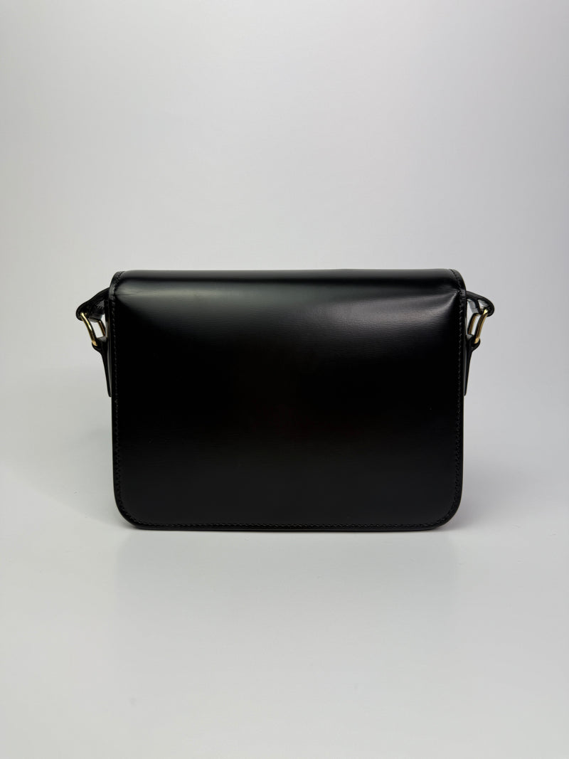 Celine Classique Teen Triomphe Bag In Shiny Black Calfskin