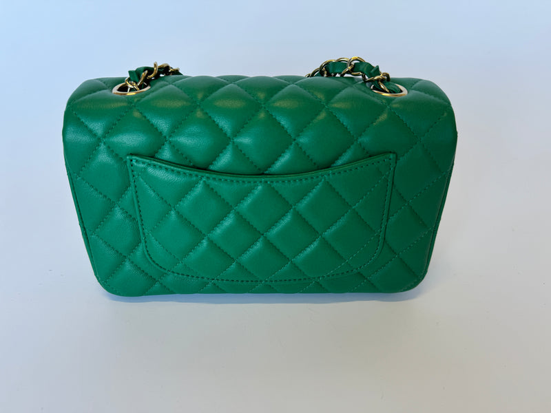 Chanel Mini Rectangle Flap Bag In Green Lambskin PGHW