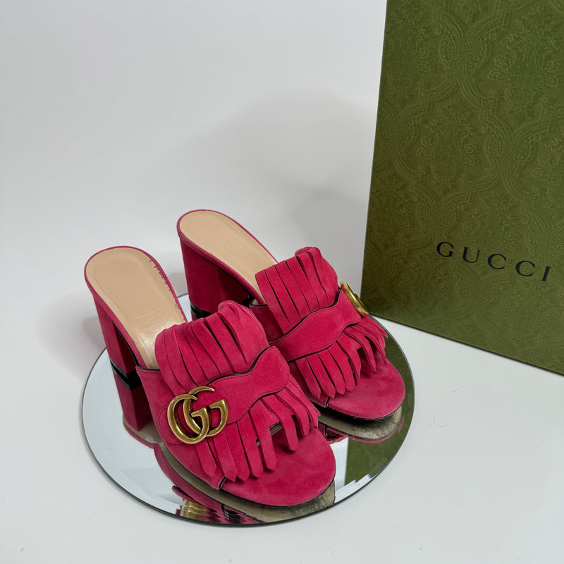 Gucci GG Marmont Fringe Heeled Mules (Size 37.5/UK 4.5)