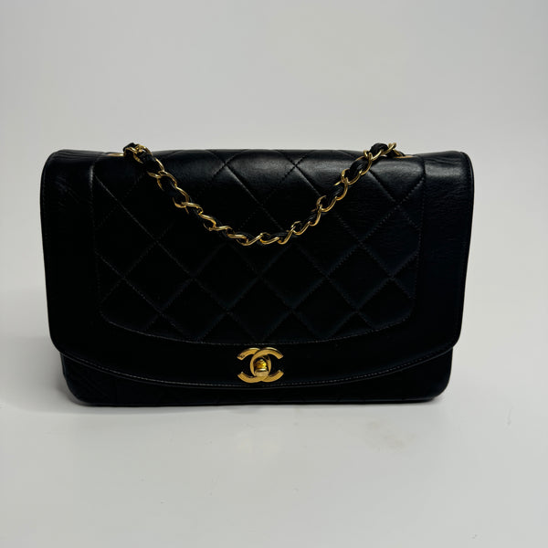 Chanel Vintage Diana Single Flap In Black Lambskin