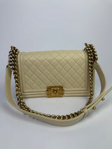 Chanel Boy Bag Medium In Cream Lambskin GHW