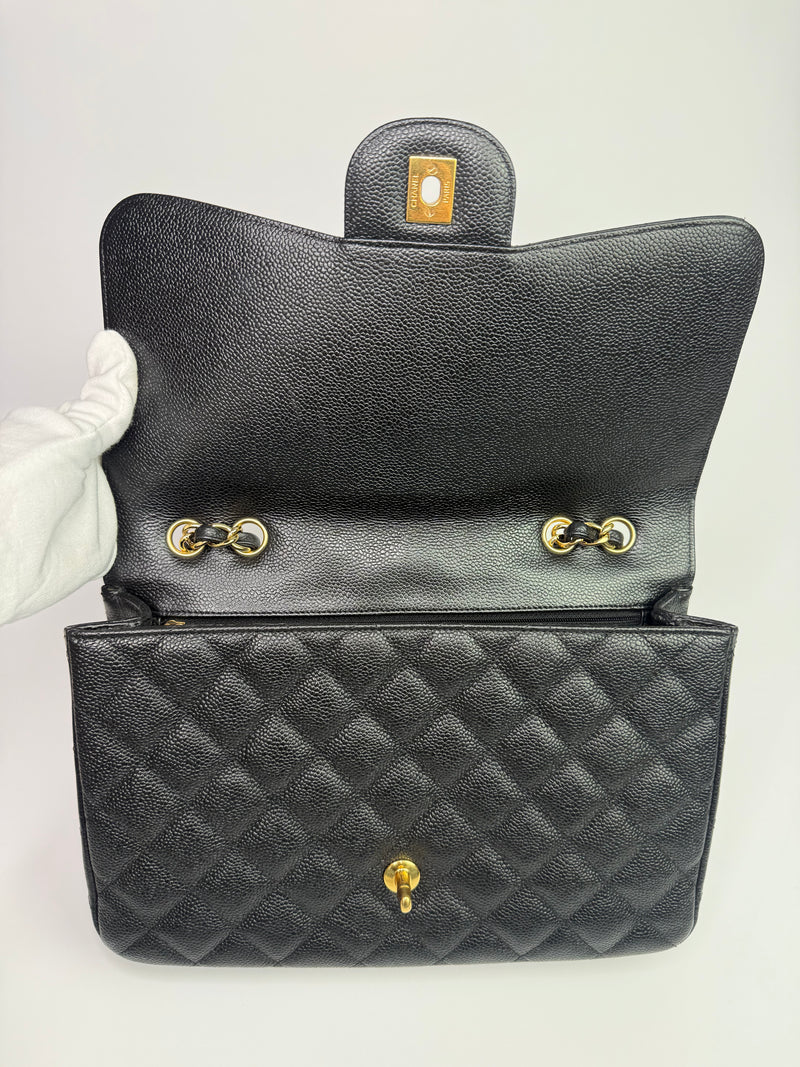 Chanel Classic Jumbo Single Flap In Black Caviar Leather With GHW