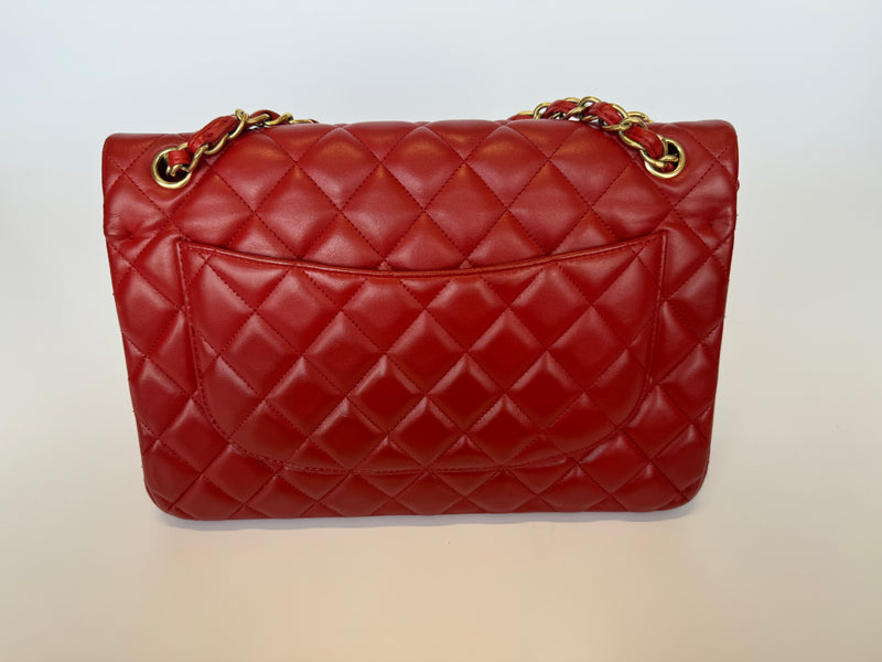 Chanel Jumbo Classic In Red Lambskin GHW