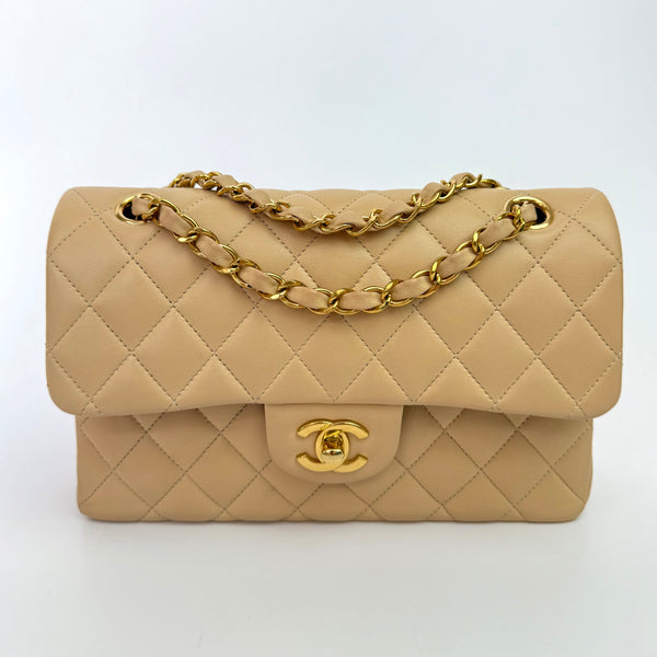 Chanel Small Classic Double Flap In Beige Lambskin With GHW