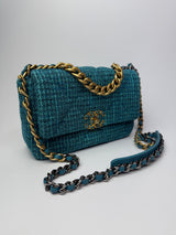 Chanel 19 Small Green Tweed Flap Bag