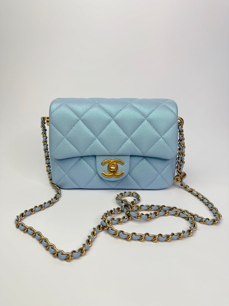 Chanel My Perfect Mini Square In Iridescent Blue Caviar Aged GHW