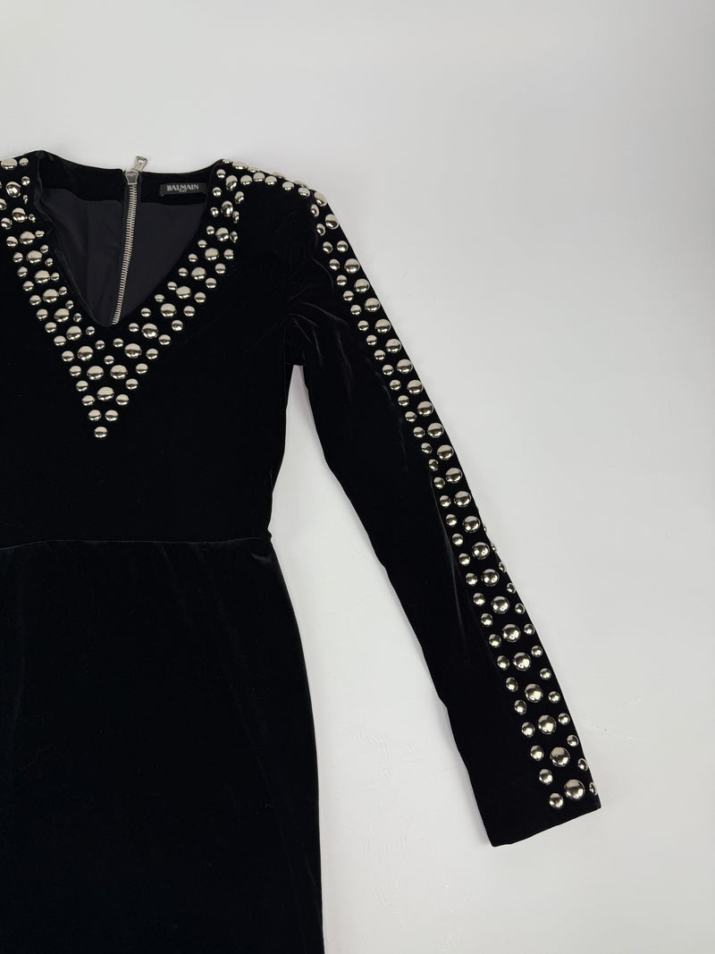 Balmain Black Velvet Studded Dress (Size40/UK12)