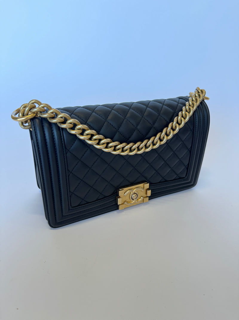 Chanel Boy Bag Medium In Black Lambskin GHW