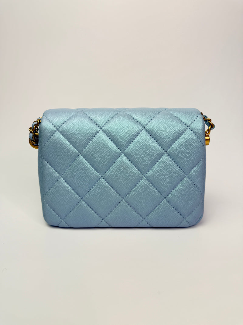 Chanel My Perfect Mini Square In Iridescent Blue Caviar Aged GHW