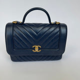 Chanel Top Handle Flap Bag In Navy Crumpled Calfskin