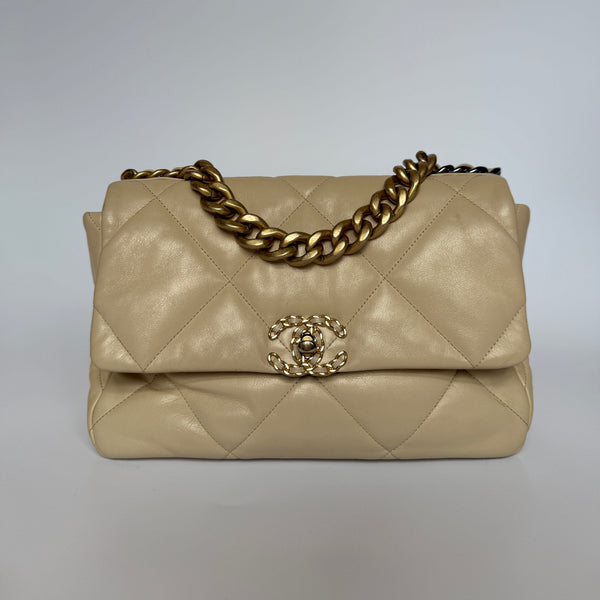 Chanel 19 Large Beige Lambskin Leather