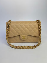 Chanel Jumbo Classic Double Flap In Beige Caviar Leather with GHW