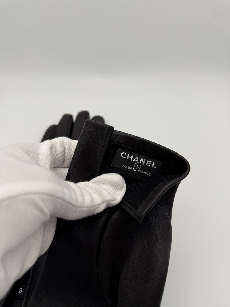 Chanel Black Leather CC Diamanté Gloves