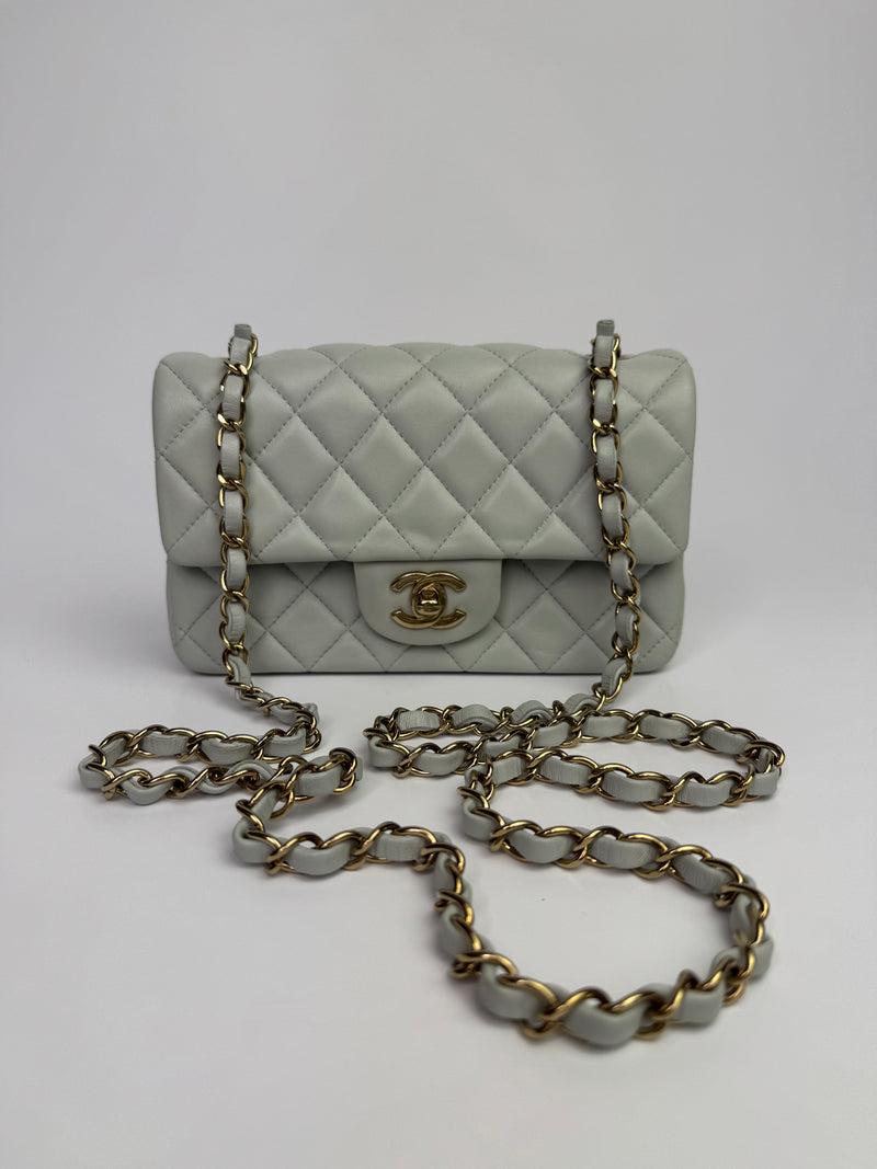 Chanel Mini Rectangle In Light Grey Lambskin With PGHW