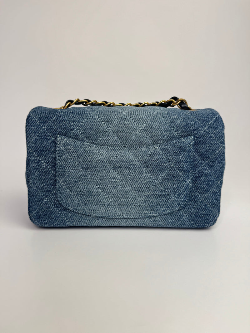 Chanel Mini Rectangle In Blue Ombre Denim With GHW