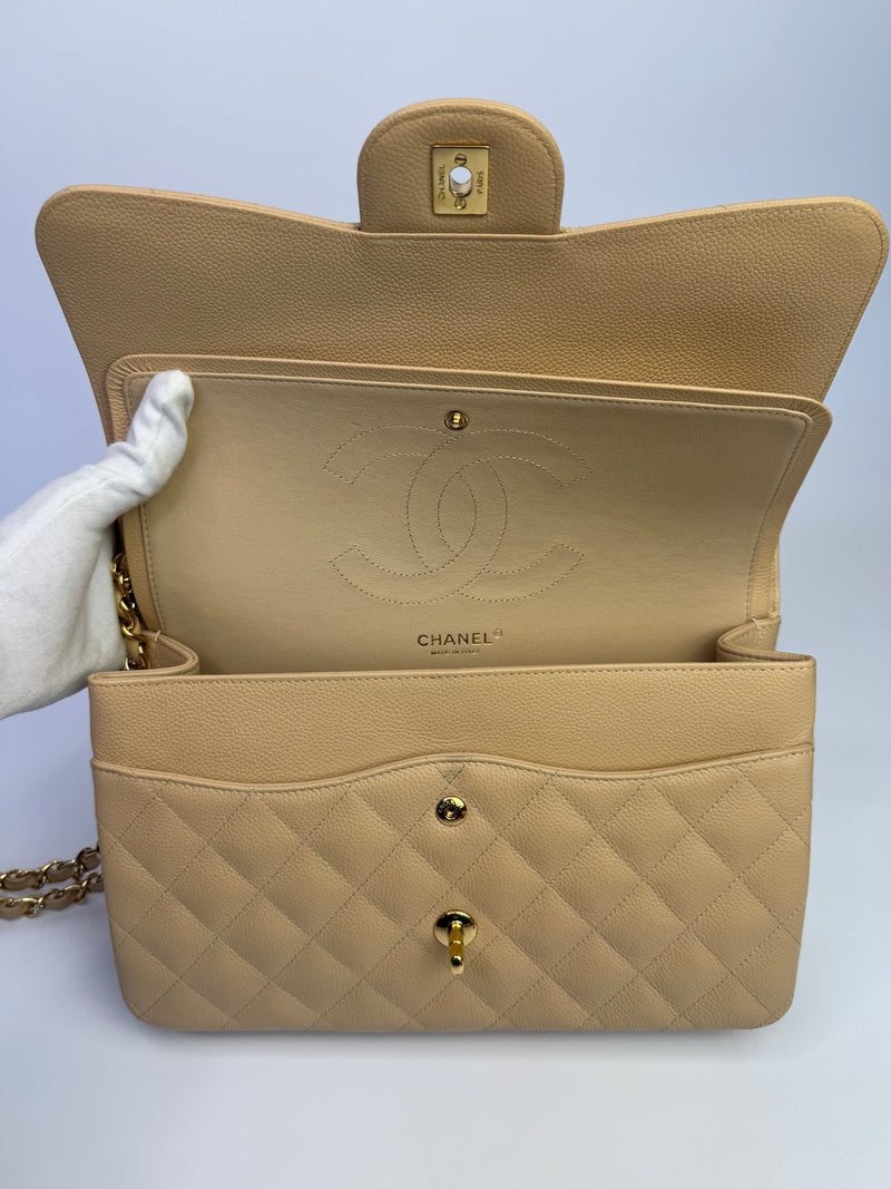 Chanel Jumbo Classic Double Flap In Beige Caviar Leather with GHW