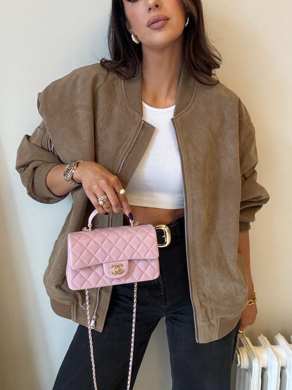 Chanel Mini Rectangle Top Handle Dusty Rose Lambskin GHW