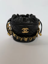 Chanel Micro Bucket Bag On Chain In Black Caviar GHW